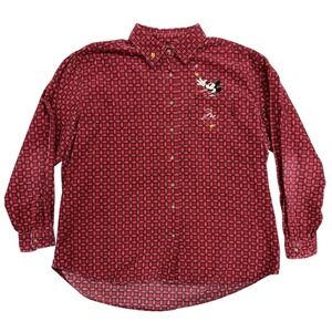 Vintage Disney Men's XL Mickey Unlimited Embroidered Corduroy Plaid Button Up